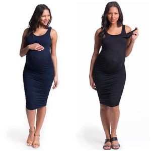 Bun Maternity Gathered Nursing Black Tank Dress